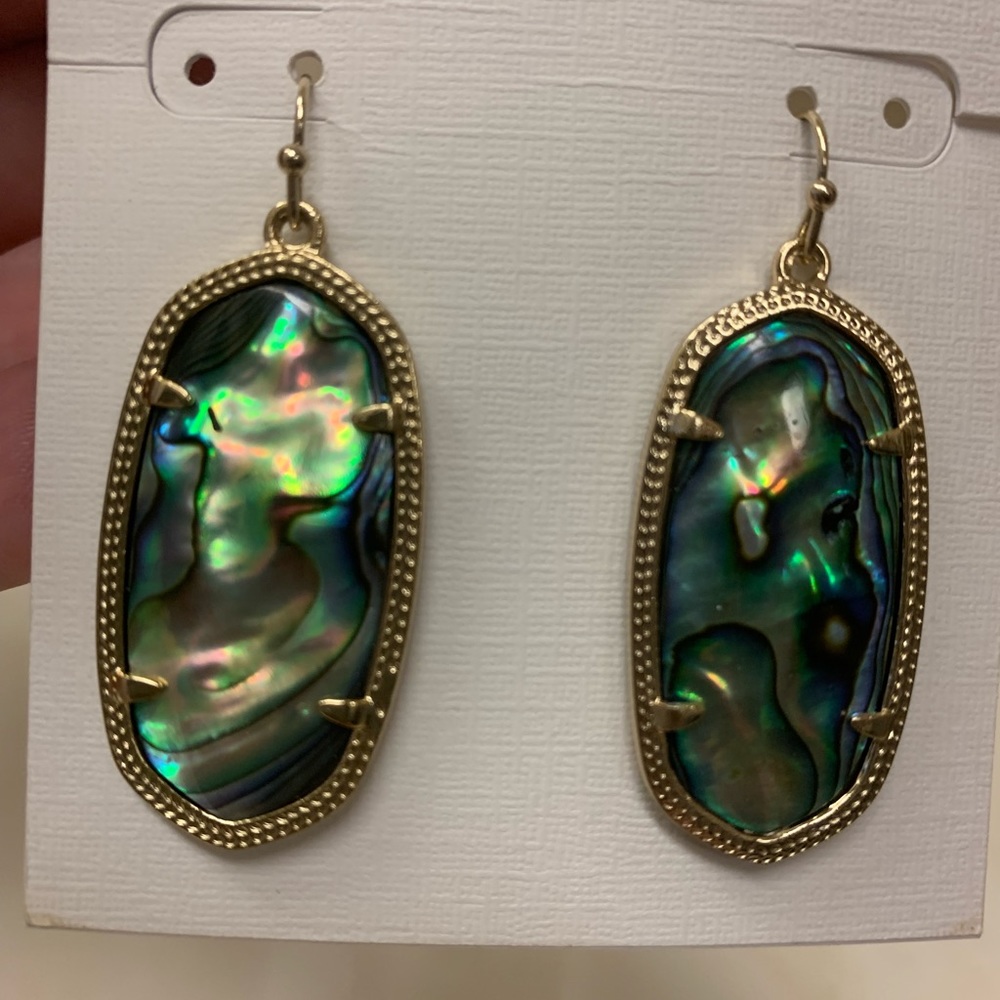 Kendra Scott earrings with blue and green tones